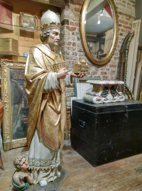 restauration Statue en bois doré et polychrome représentant Saint Marcel milieu XIXe